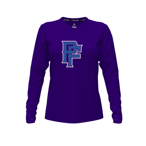 [CUS-DFW-TEES-CMF-VNK-LSL-PUR-FYXS-LOGO3] Decker Comfort T-Shirt (Female Youth XS, Purple, V Neck, Logo 3, Long Sleeve)
