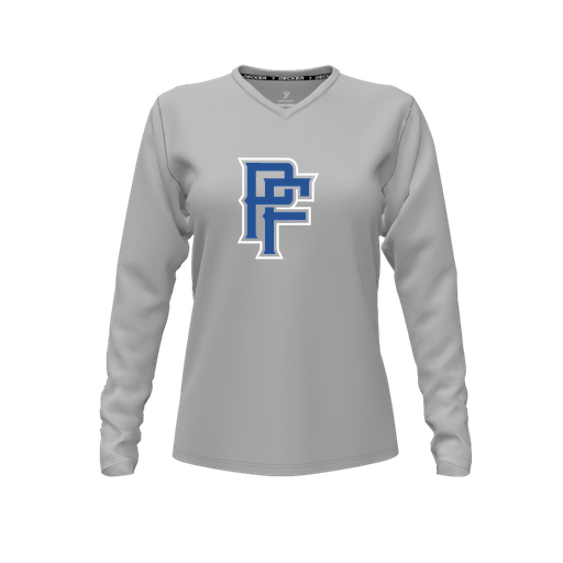 [CUS-DFW-TEES-PER-VNK-LSL-GRY-FYXS-LOGO3] Decker Performance T-Shirt (Female Youth XS, Gray, V Neck, Logo 3, Long Sleeve)