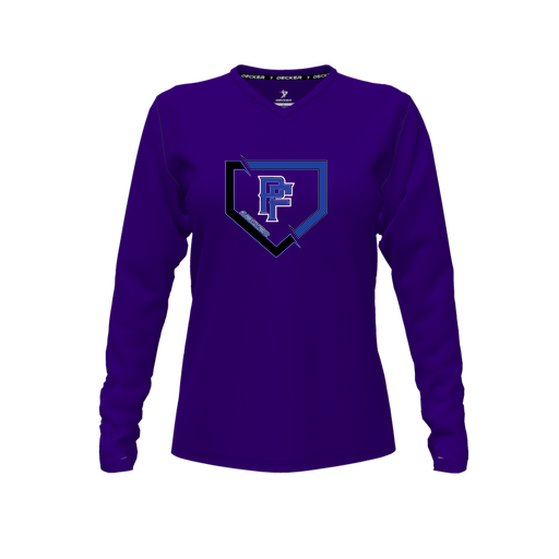 [CUS-DFW-TEES-CMF-VNK-LSL-PUR-FYXS-LOGO1] Decker Comfort T-Shirt (Female Youth XS, Purple, V Neck, Logo 1, Long Sleeve)