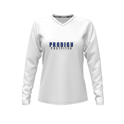 [CUS-DFW-TEES-PER-VNK-LSL-WHT-FYXS-LOGO2] Decker Performance T-Shirt (Female Youth XS, White, V Neck, Logo 2, Long Sleeve)