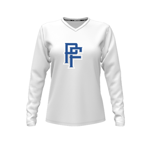 [CUS-DFW-TEES-PER-VNK-LSL-WHT-FYXS-LOGO3] Decker Performance T-Shirt (Female Youth XS, White, V Neck, Logo 3, Long Sleeve)
