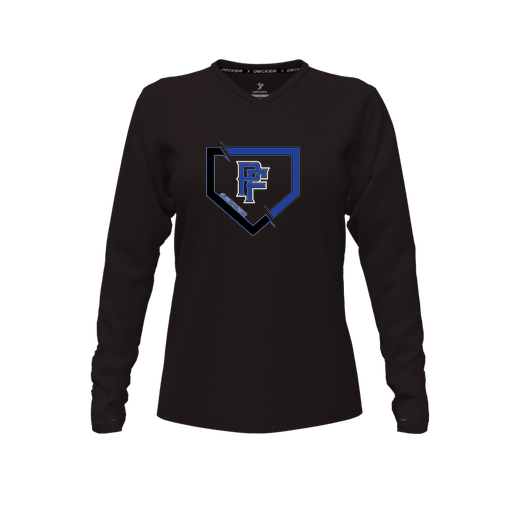 [CUS-DFW-TEES-PER-VNK-LSL-BLK-FYXS-LOGO1] Decker Performance T-Shirt (Female Youth XS, Black, V Neck, Logo 1, Long Sleeve)