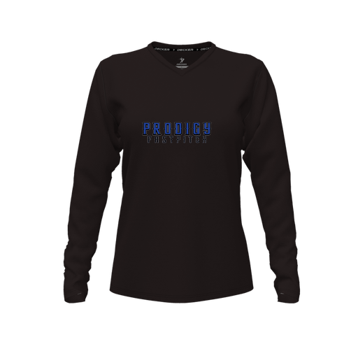 [CUS-DFW-TEES-PER-VNK-LSL-BLK-FYXS-LOGO2] Decker Performance T-Shirt (Female Youth XS, Black, V Neck, Logo 2, Long Sleeve)