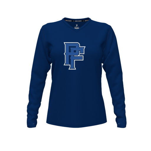 [FTLVPTNV-FYXS-LOGO3] Decker Performance T-Shirt (Female Youth XS, Navy, V Neck, Logo 3, Long Sleeve)